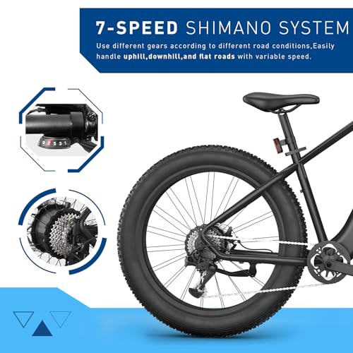 Hiboy Electric Bike for Adults, 28MPH 62.1Miles Range 1000W Peak Motor 48V 13Ah Removable Battery Ebike, 26“ x 4.0” Fat Tire Electric Bicycle