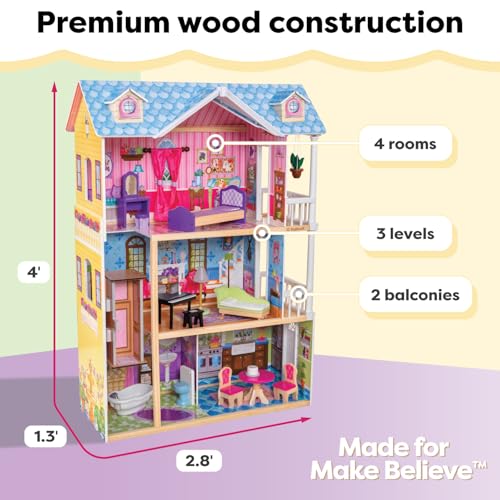 KidKraft My Dreamy Wooden Dollhouse with Lights and Sounds, Elevator and 14 Accessories, Gift for Ages 3+