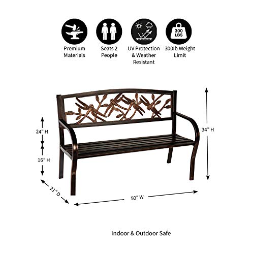 Evergreen Garden Sunflower Garden Bench Outdoors & Indoors | Cast Iron Metal Patio Bench | Outdoor Seating Furniture | Seats for Park, Porch, Deck