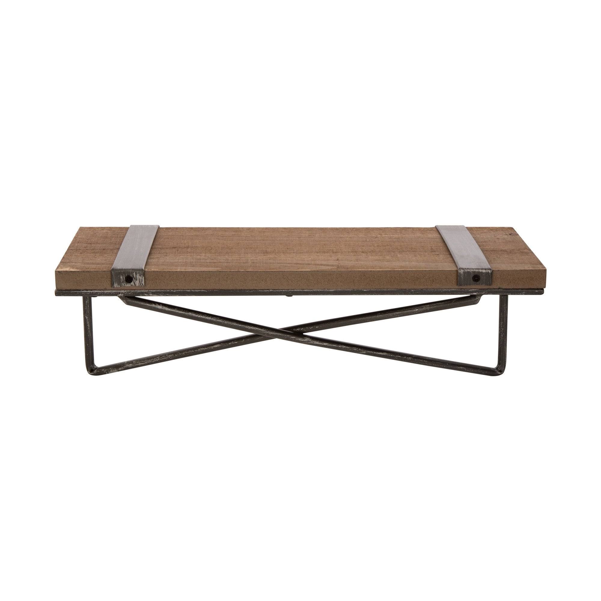 Glitzhome Farmhouse Rustic Metal Wooden Wall Shelf Set of Two - Large and Small
