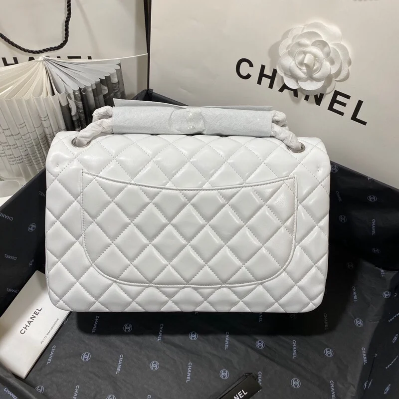 Chanel Large Classic Handbag Silver Hardware White For Women, Women&rsquo;s Handbags, Shoulder Bags 11.8in/30cm