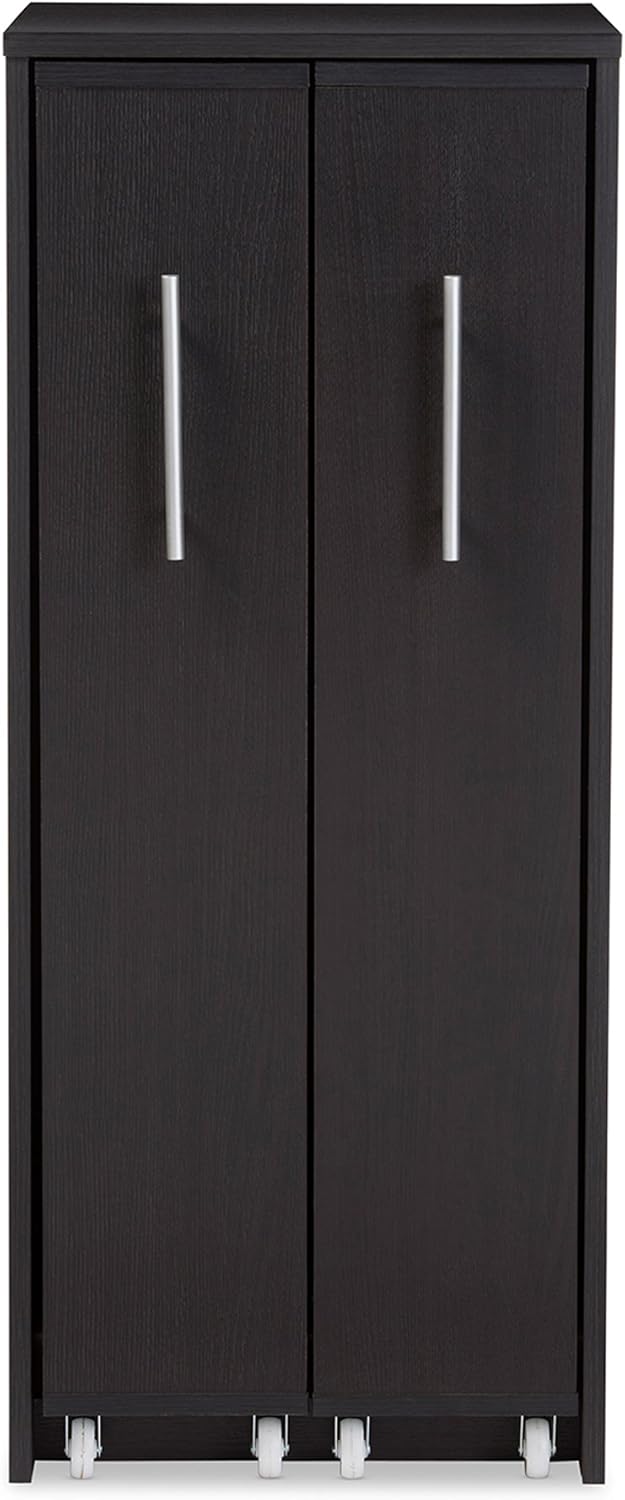 Baxton Studio Lindo Wood Bookcase with Two Pulled Out Doors Shelving Cabinet, Dark Brown