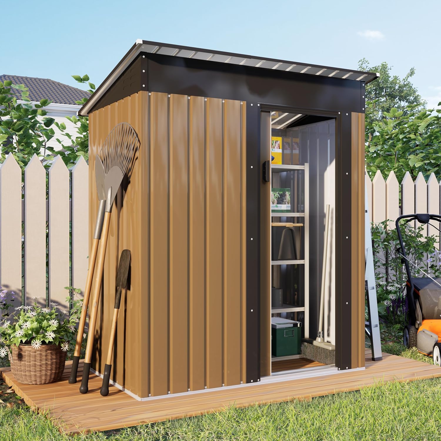 Outdoor Storage Shed 5x3 FT, Metal Garden shed, Yard Shed Storage House with Sloping Roof and Door, for Backyard Garden Patio Lawn