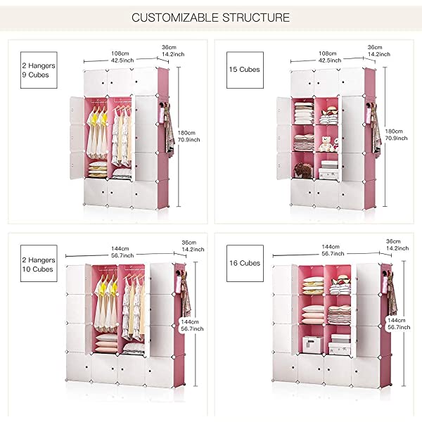 YOZO Cube Storage Organzier Portable Closet Wardrobe Bedroom Dresser (71x14x71 inches) Portable Closet Cube Shelf Armoire Pantry Cabinet, 25 Cubes