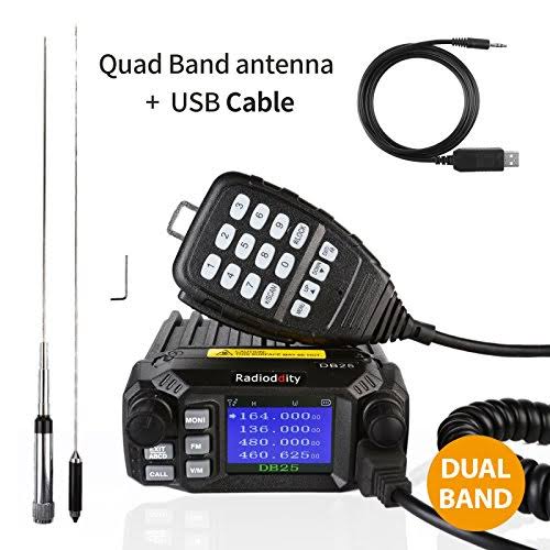 Radioddity DB25 Pro Dual Band Quad-standby Mini Mobile Car Truck Radio VHF UHF 4 Color Display 25W Vehicle Transceiver with Cabl