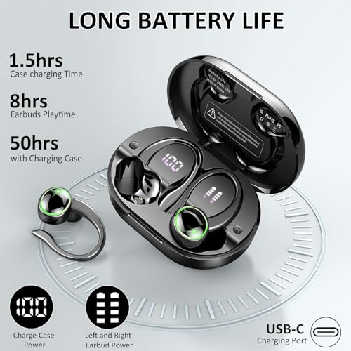Wireless Earbuds, Bluetooth 5.4 Headphones Sports, 50H Playback Over-Ear buds with ENC Noise Cancelling Mic