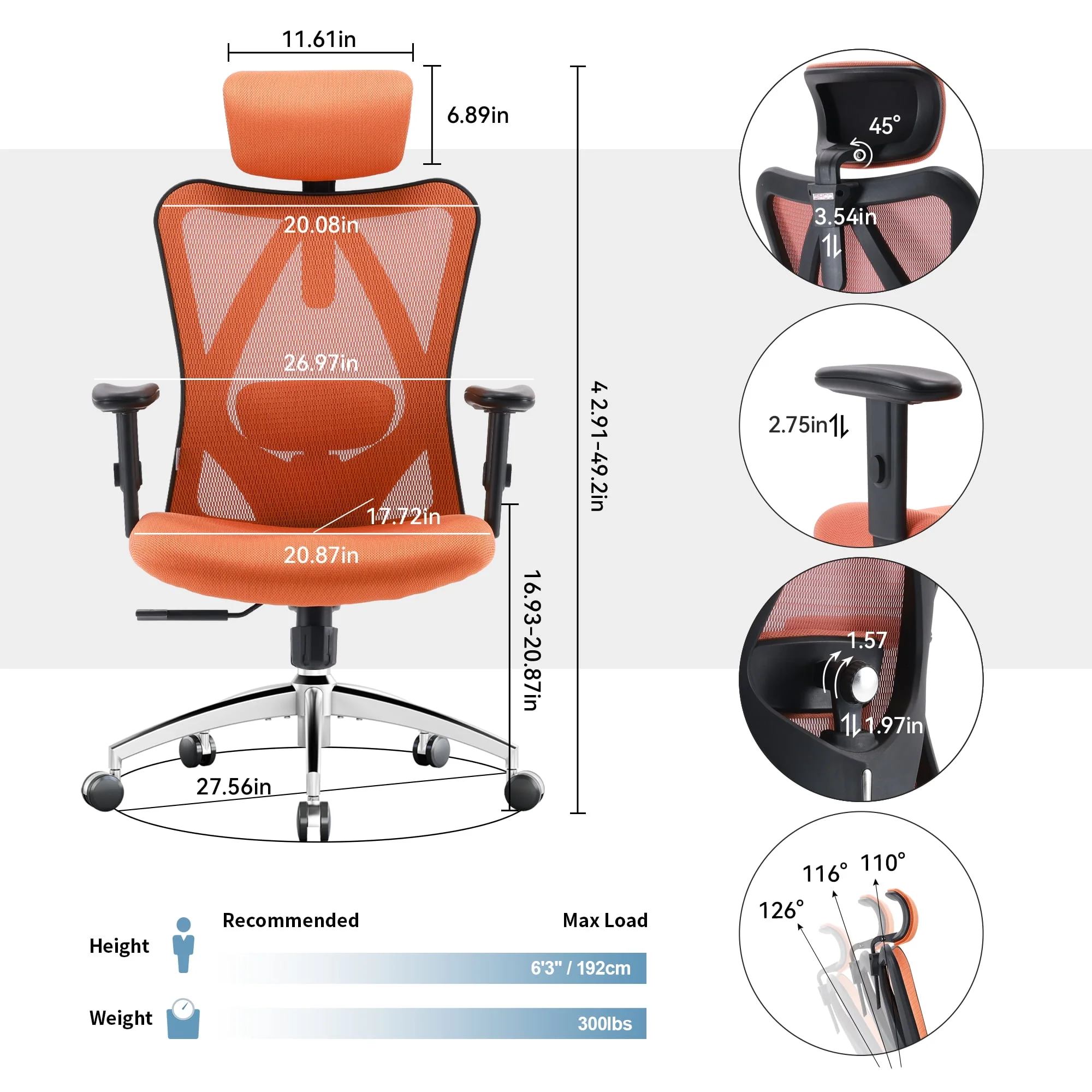 SIHOO Ergonomic Office Chair, Mesh Computer Desk Chair with Adjustable Lumbar Support, High Back chair for big and tall, Black