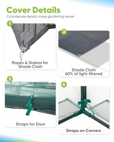 Quictent Galvanized Raised Garden Bed with Crop Cage Plant Protection Net Tent and Shade Cloth Kit Metal Planter Box Bottomless Planting Vegetables