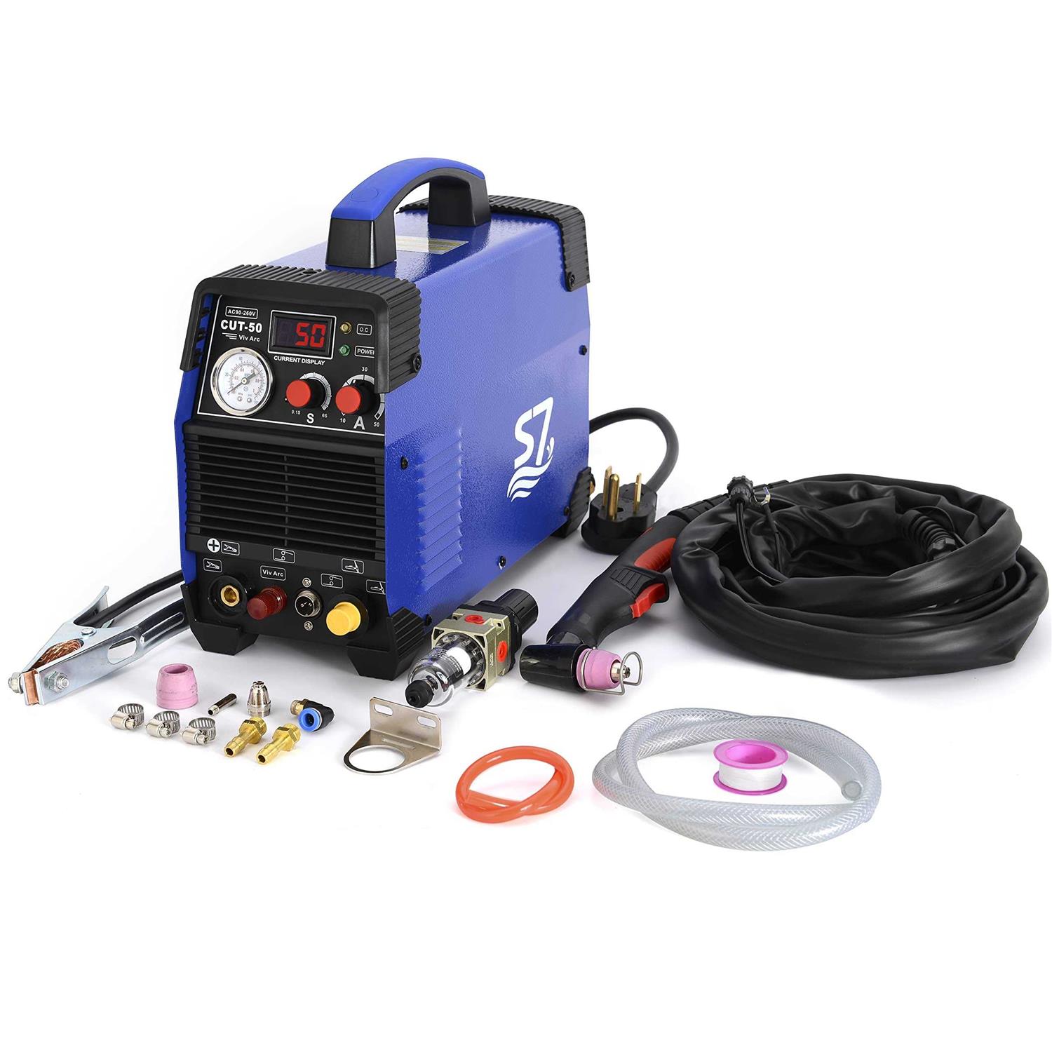 S7 Plasma Cutter 50A Non-Touch Pilot Arc Inverter DC Inverter 120/240V Dual Voltage Cutting Machine with Intelligent Digital Display with Free