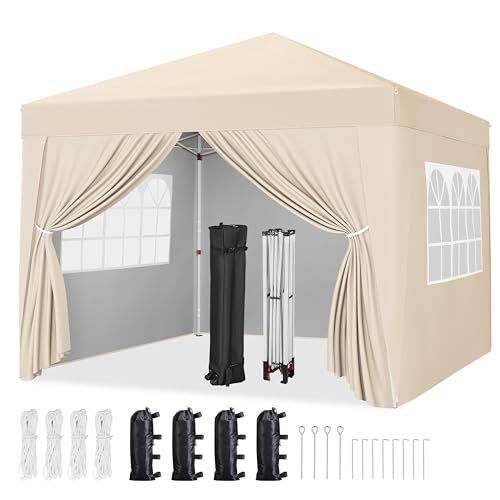Yaheetech 10x10 Pop Up Canopy with 4 Removable Sidewalls, Portable Enclosed Instant Tent, Waterproof Outdoor Tent, Beach Sun Shelter with 4 Sandbags