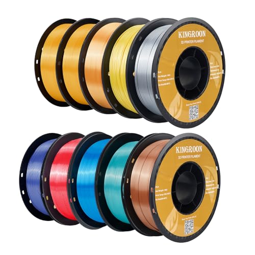 Kingroon Silk PLA Bundle 3D Printer Filament, Dimensional Accuracy +/- 0.03 mm, 10 kg Spool(22lbs)