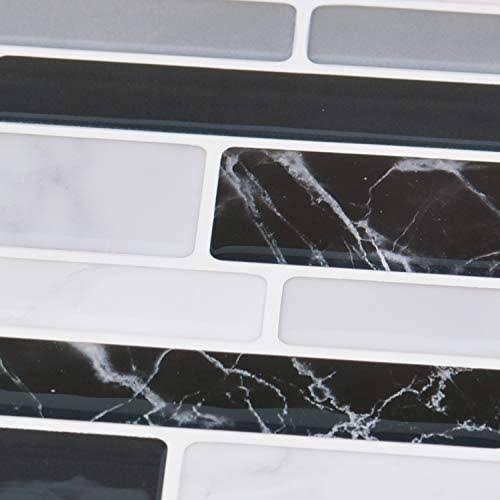 Longking 10-Sheet Peel and Stick Tile Backsplash, Vinyl 3D Self-Adhesive Tile Stickers for Kitchen, Bathroom, Counter Top, Marbl