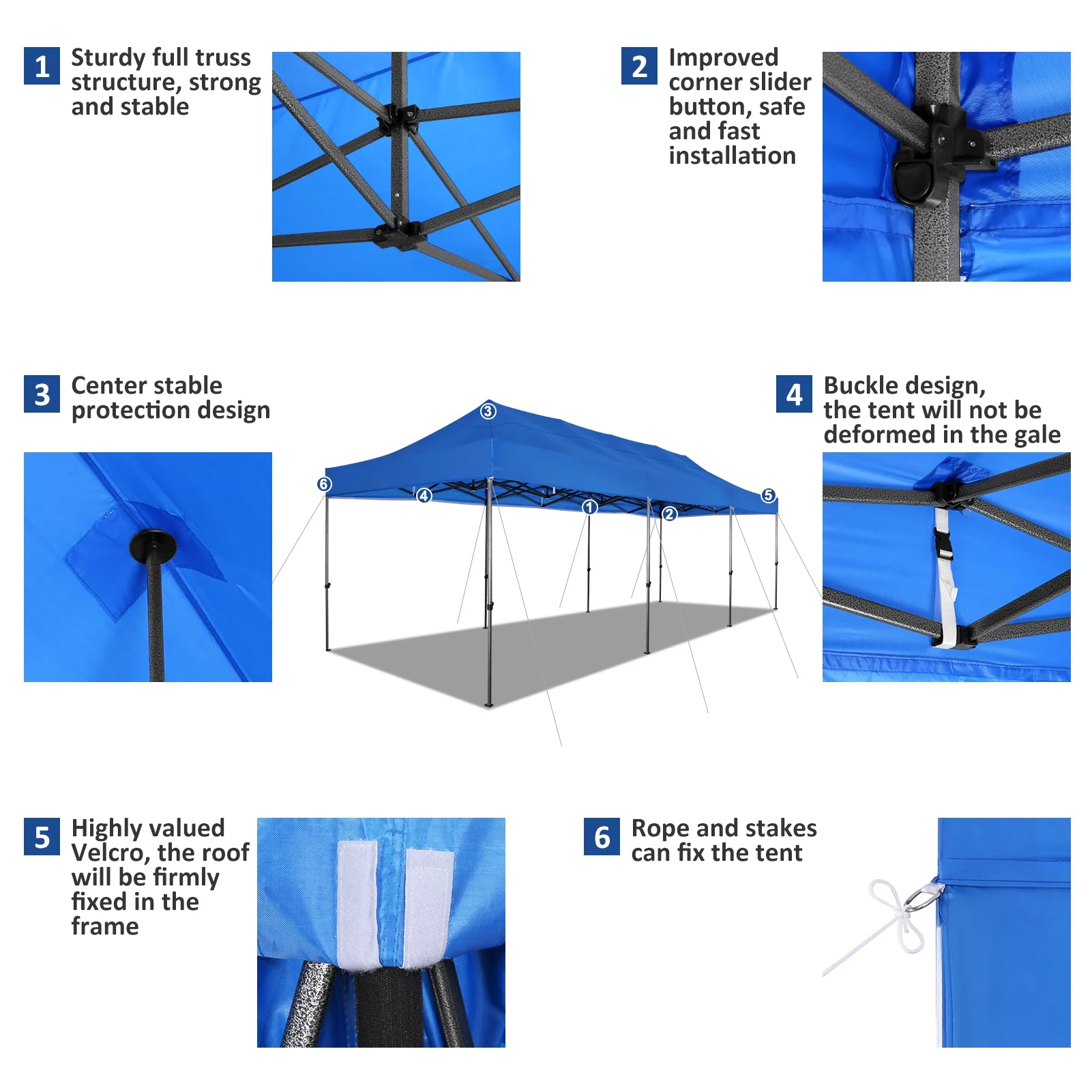 SANOPY 10x30 ft Pop up Outdoor Canopy Tent, Heavy Duty Canopy with 8 Wind Ropes, 3 Heigh Adjustable Gazebo Shelter with Wheeled Bag for Party