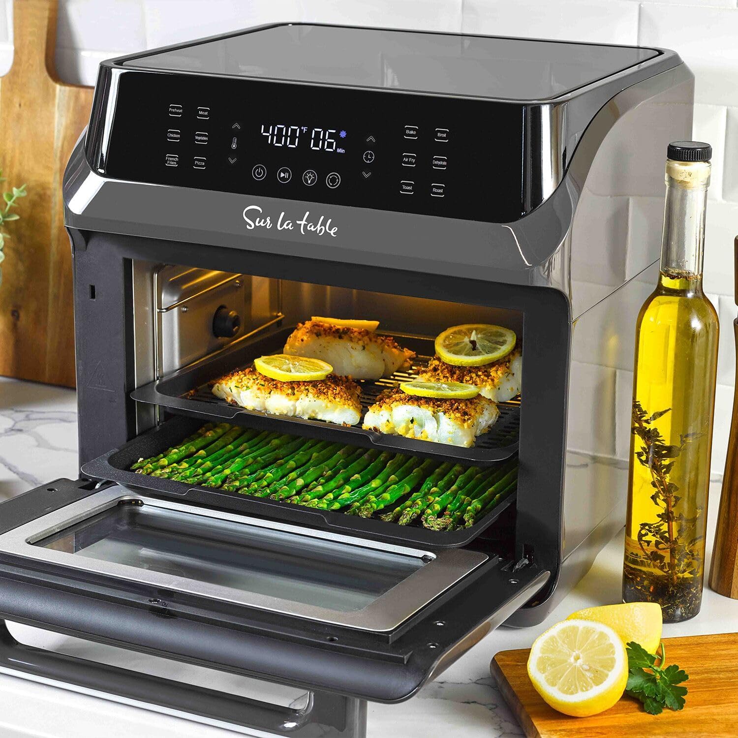 Sur La Table 16 Qt Air Fryer Oven with 12 in 1 Functions for Quick and Easy Meals, includes 7 accessories, Black