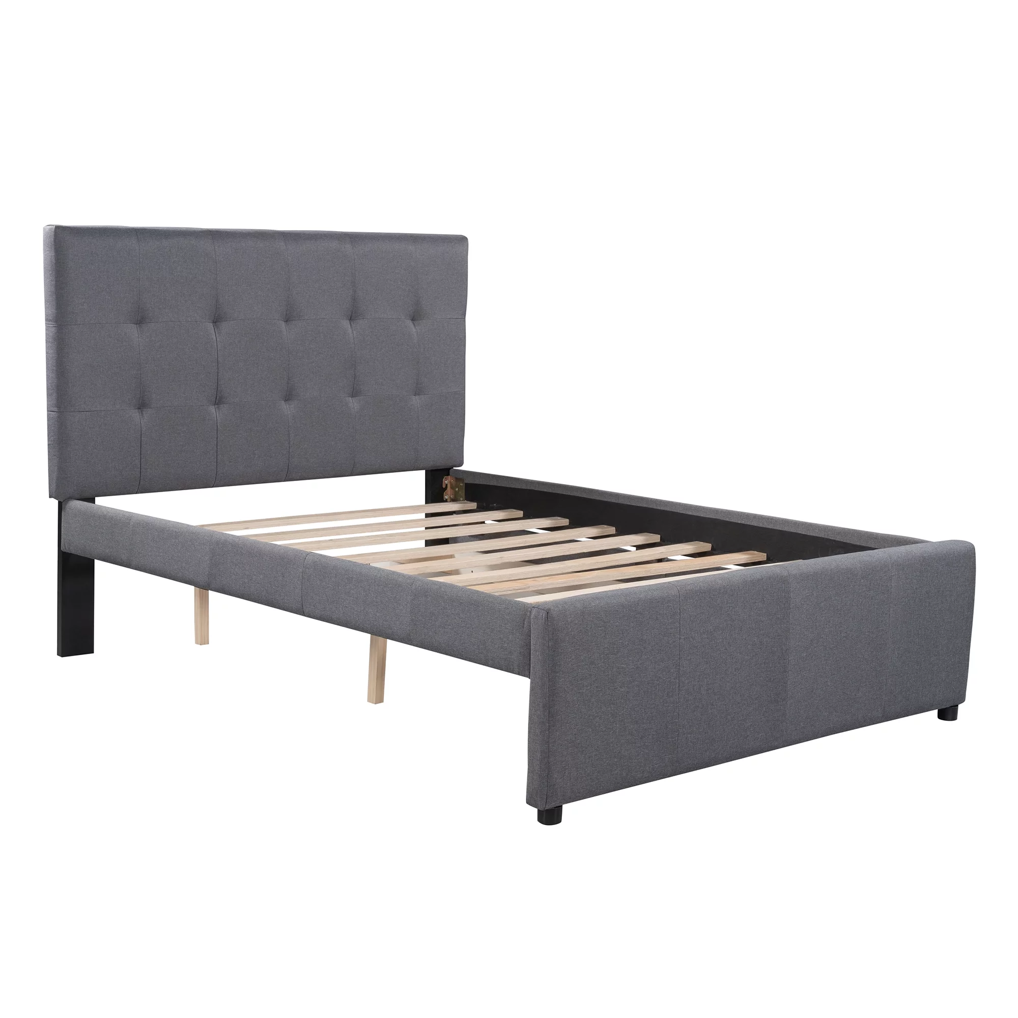 Euroco Upholstered Full Size Platform Bed with 2 Drawers for Kids Room, Solid Wood Daybed for Guests room, Gray