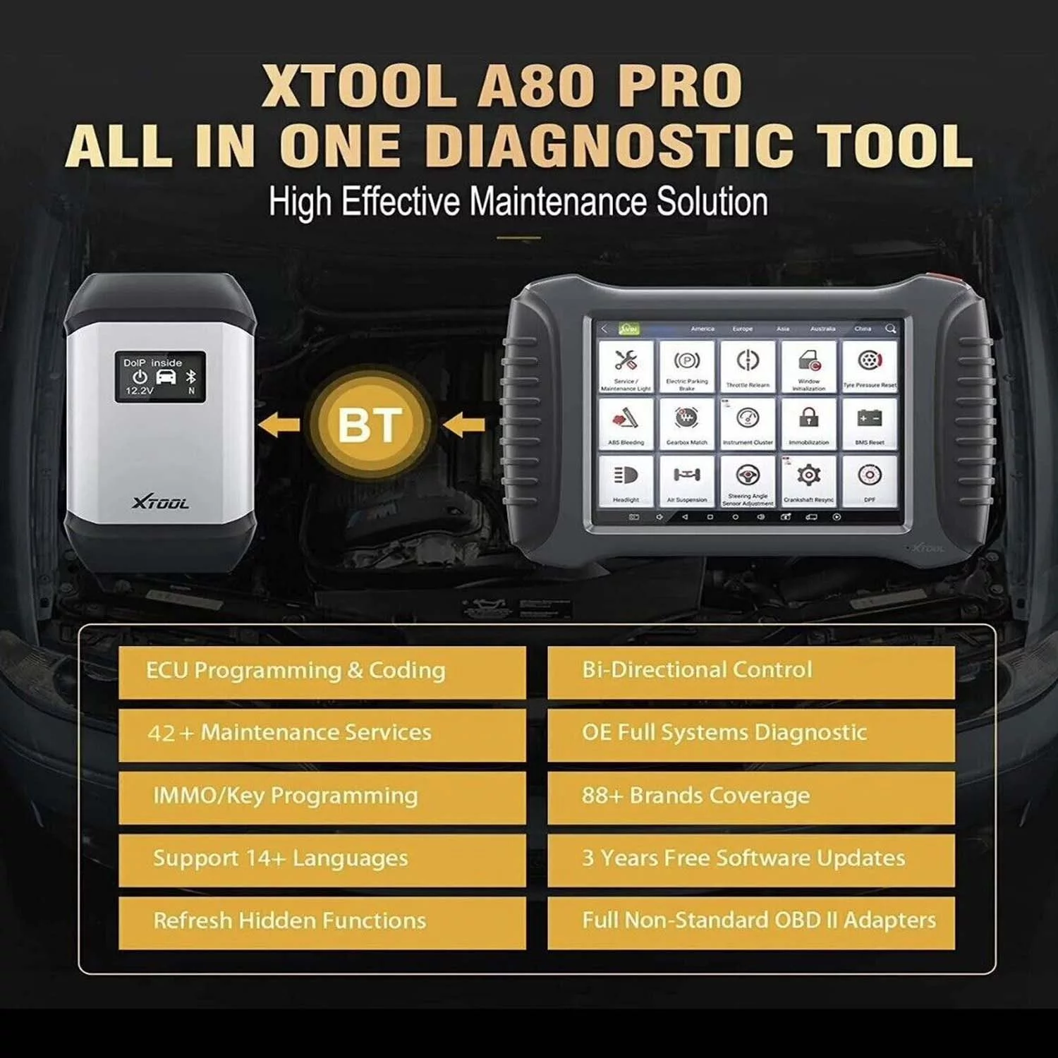 XTOOL A80 Pro Automotive Diagnostic Scan Tool, Bi-Directional Bluetooth Auto Car Scanner, 42 Services, Budget Version of XTOOL D9 Pro