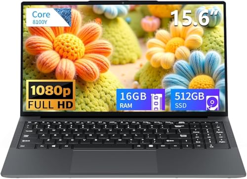 15.6 inch Laptop, Laptops with Core 8100Y (up to 3.40GHz), Gaming Laptop 16GB RAM 512GB ROM, FHD 1920 x 1080