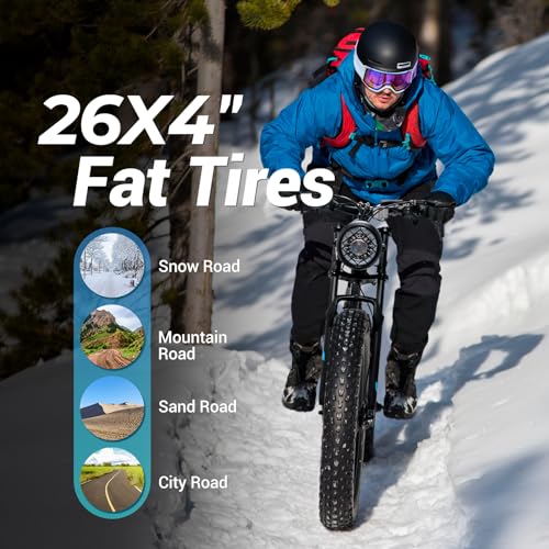 Geemax Electric Bike for Adults, 26" x 4.0 Fat Tire Ebike, 1000W Peak 1500W 48V 15.6Ah Lithium Battery Electric Bicycle, 35MPH, 21-Speed