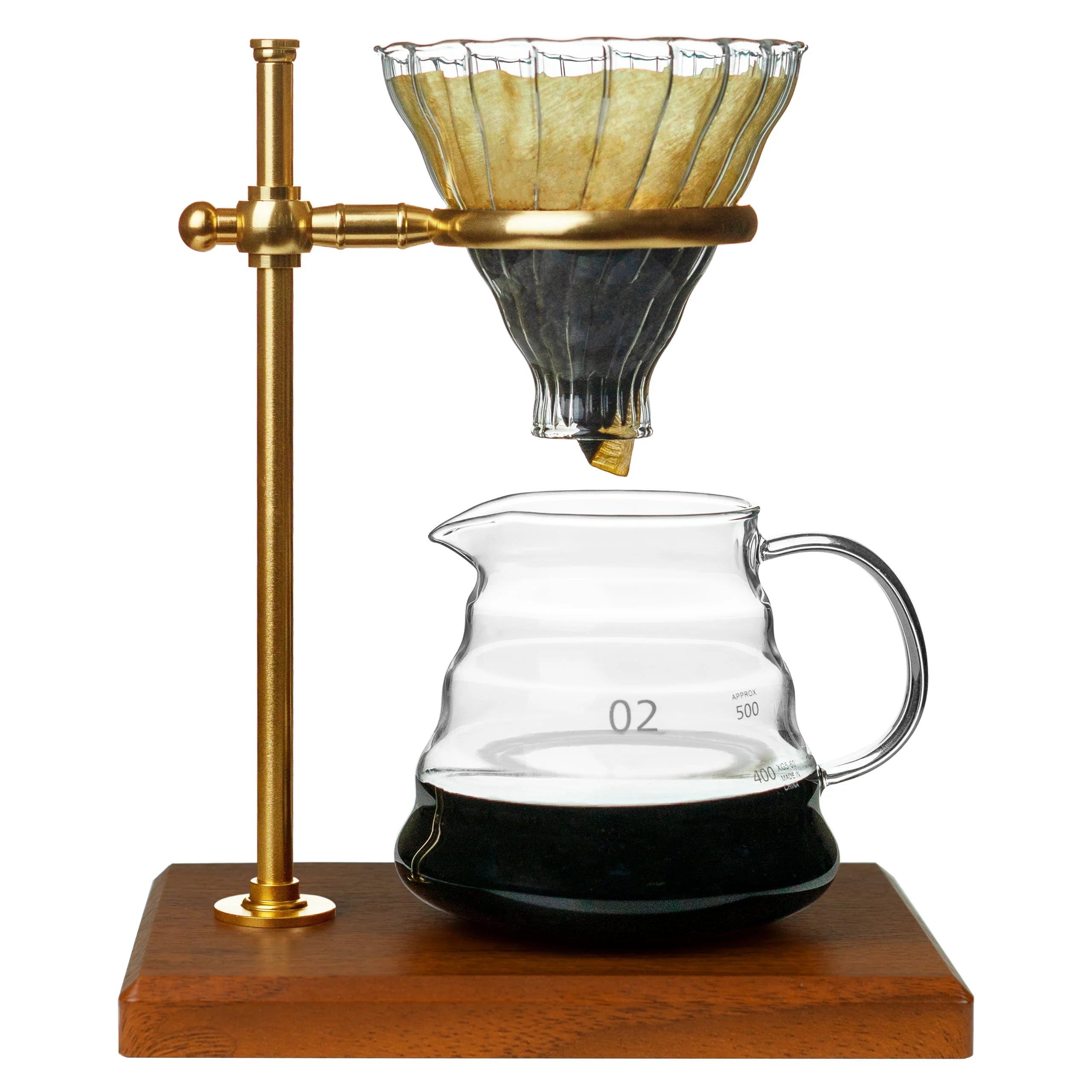 L'ÉPICÉA Pour over Coffee Maker Set,Stainless Steel Stand, Wooden Base, Glass Coffee Dripper