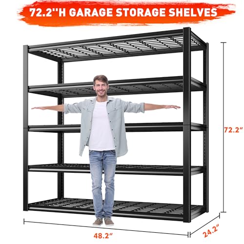 REIBII 60" W Garage Shelving Heavy Duty Metal Shelving 3000LBS Storage Shelves Adjustable Metal Shelves for Storage Industrial Garage Shelves for