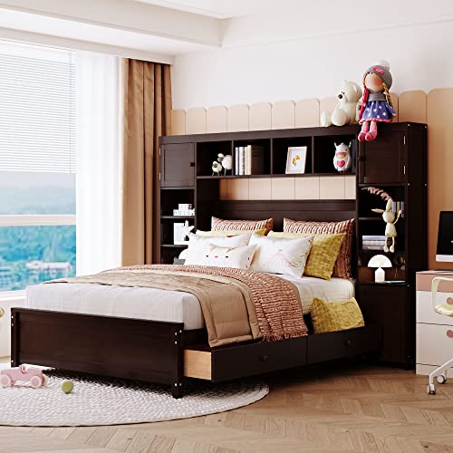 SOFTSEA Full Murphy Bed Wall Beds, Wood White Cabinet Bed 61.5” Foldable Platform Bed with Shelf for Guest Room