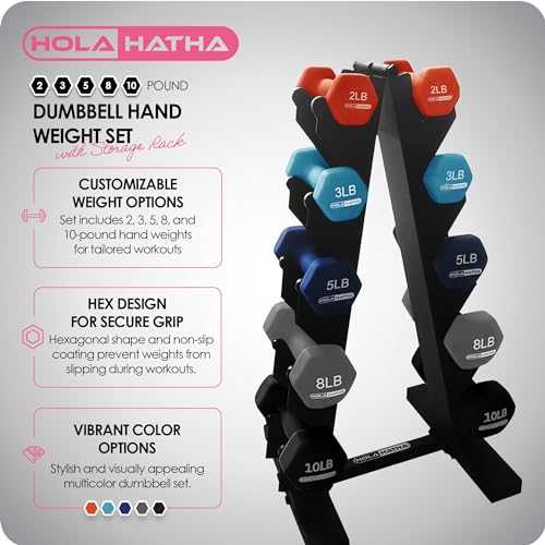 HolaHatha Neoprene Dumbbell Free Hand Weight Set with Rack, Ideal for Home Exercises to Gain Tone and Definition
