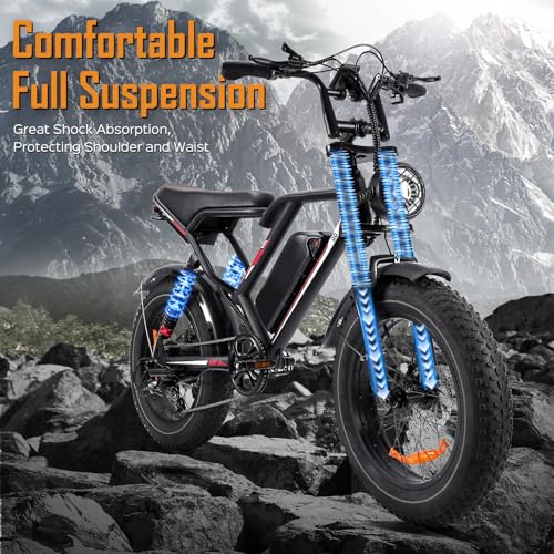 S8 Electric Bike for Adult, 1000W 20" Fat Tire 48V 17.5AH Removable Battery, Max 35-70 Miles Electric Motorcycle