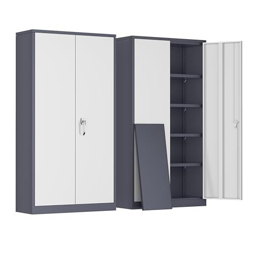 Greenvelly Steel SnapIt Storage Cabinet 72" Locking Metal Garage Storage Cabinet with 4 Adjustable Shelves, 2 Doors and Lock for File, Office, Garage