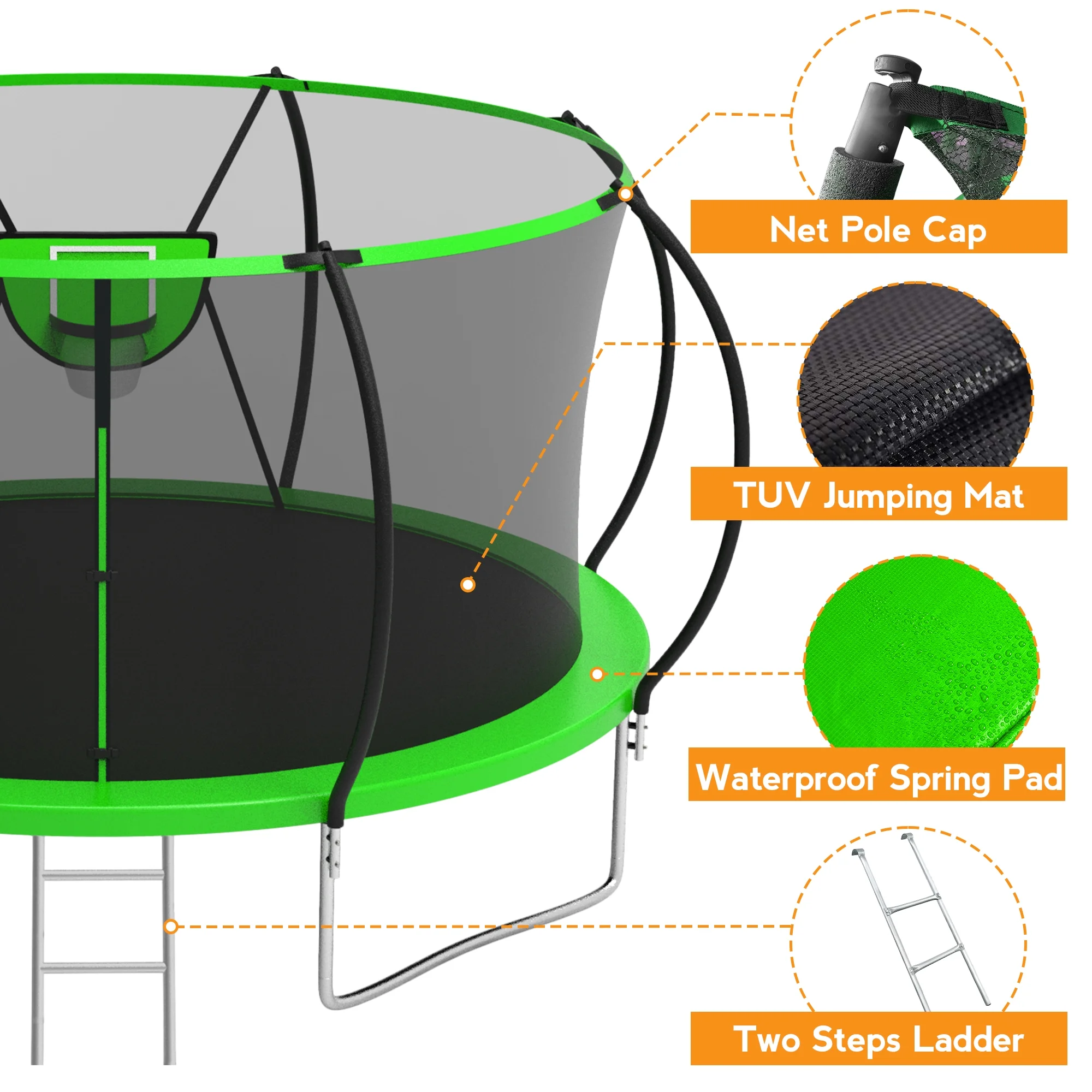 KOFUN Trampoline with Basketball Hoop & Light, 1500lbs 10FT 12FT 14FT 16FT Trampoline for Adults and Kids