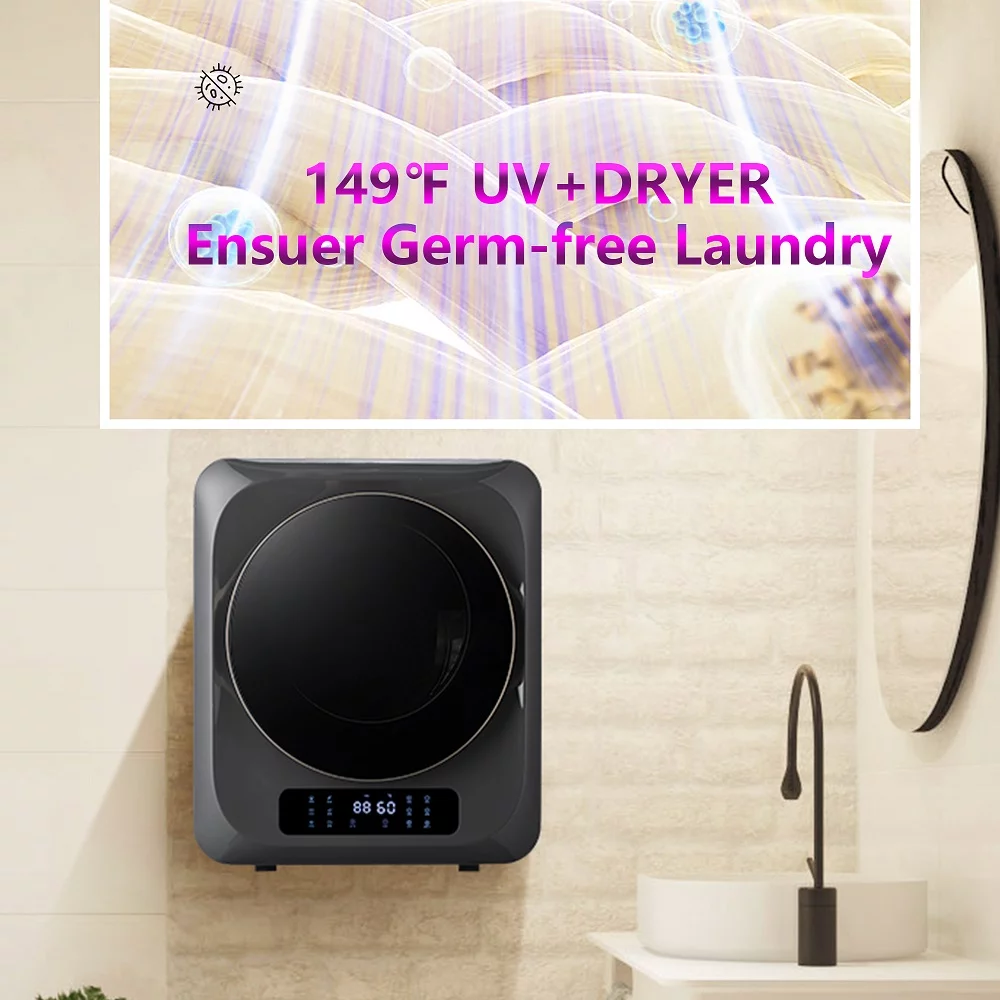 Portable Mini Cloth Dryer Machine FCC Certificate PTC Heating Tumble Dryer Electric Control Panel,Grey Body with Black Door,850W