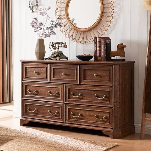 T4TREAM Farmhouse 5 Drawers Dresser for Bedroom, 48" Tall Wood Rustic Chest of Drawers with Natural Texture, Vintage Design