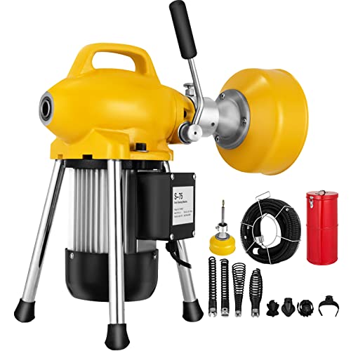 VEVOR 66 Ft x2/3 Cleaner Machine Electric Drain Auger with 2 Cables for 3/4" to 4" Pipes Power Spin with Autofeed Function & 6 Cutters