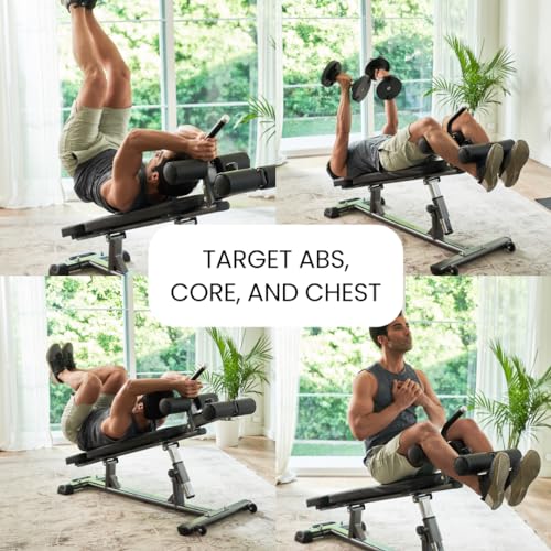 Finer Form Semi-Commercial Sit-Up Bench For Core Workouts and Decline Bench Press. Adjustable Weight Bench with Reverse Crunch Handle with 4