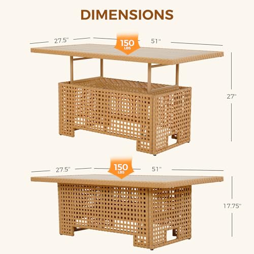 Grand patio 7-Piece Wicker Patio Furniture Set, Boho Outdoor Conversation Set Sectional Sofa with Water Resistant Thick Cushions and Coffee Table