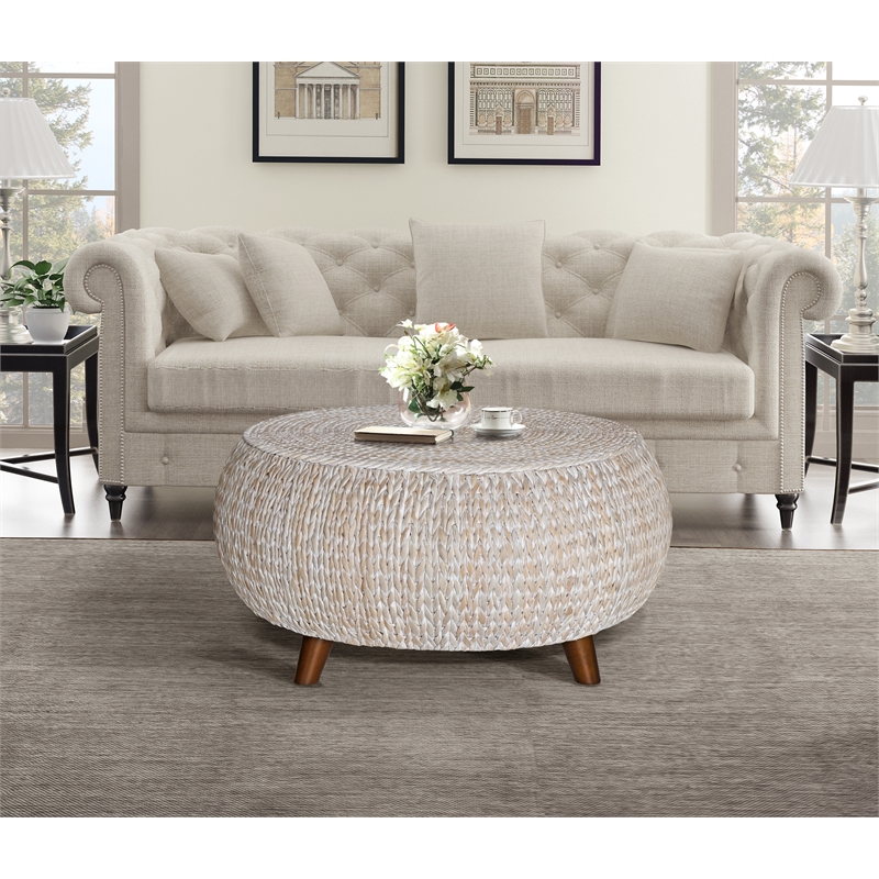 Gallerie Decor Bali Breeze Low Round Wood Accent Table in Whitewashed