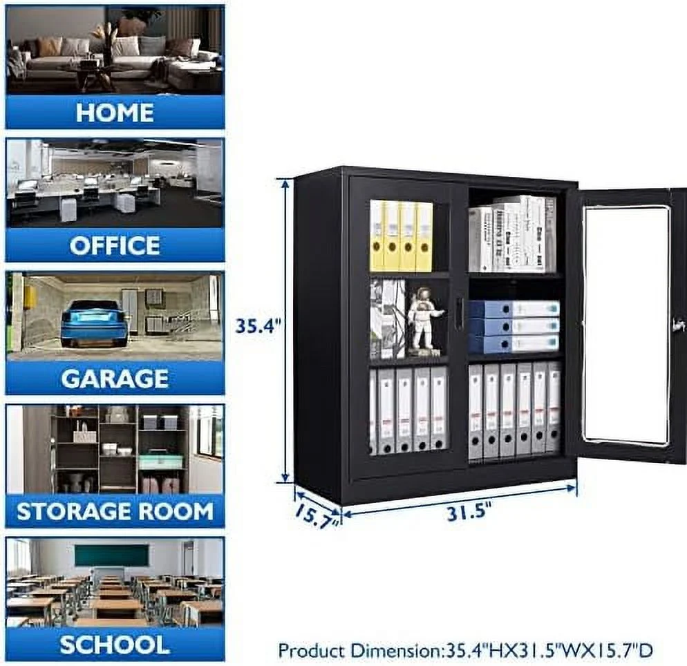 KHBIULIFE Metal Locking  Cabinet with 2 Glass Doors and 4 Adjustable Shelves  71"