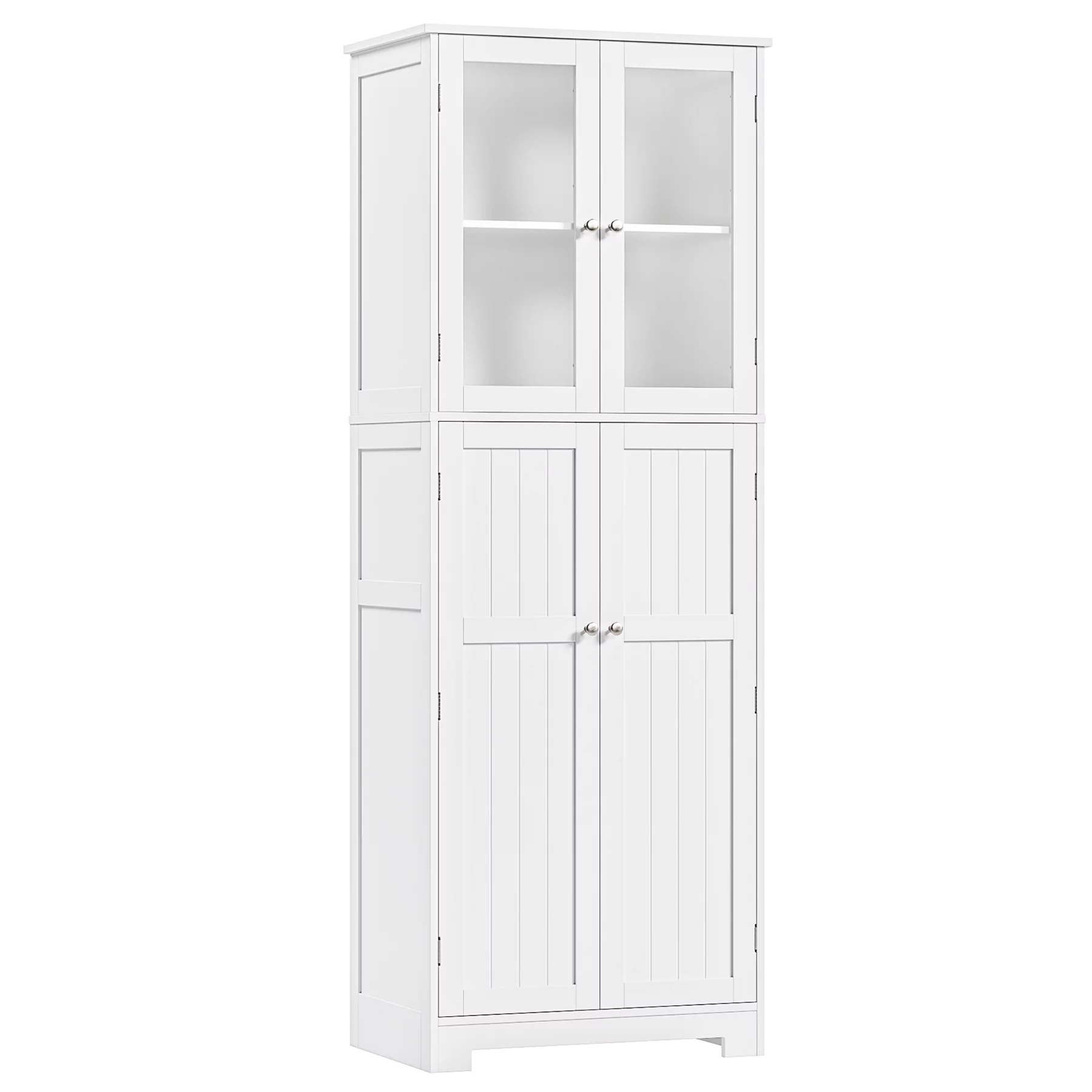 Homfa Farmhouse Kitchen Pantry Cabinet,  67'' Food Storage Cabinet with Frosted Glass Doors for Dining Room, White