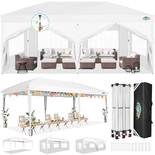 COBIZI 10x10 Pop up Canopy Tent Protable Canopy Tent with 4 Sidewalls Waterproof Commercial Instant Shelter for Parties, Wedding