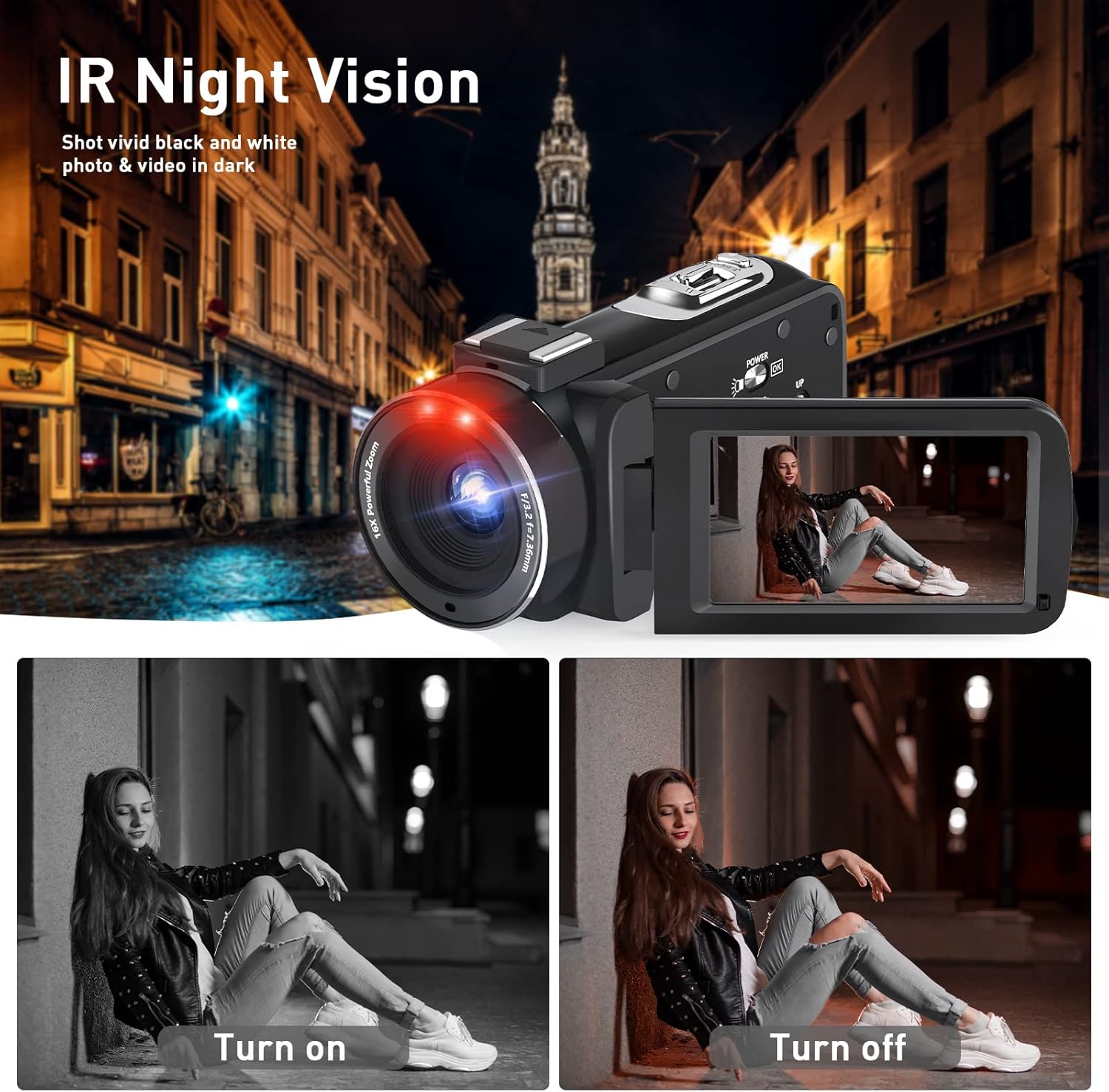 Video Camera Camcorder 2.7K 30FPS 36MP 16X Vlogging Camera for YouTube 3.0inch Flip Screen Camcorder Digital Camera with 2.4G Remote Control and Two