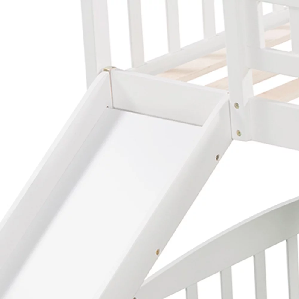 Double loft bed with slide and ladder, white works well with a variety of decor styles, allowing you to easily elevate and enhance your space