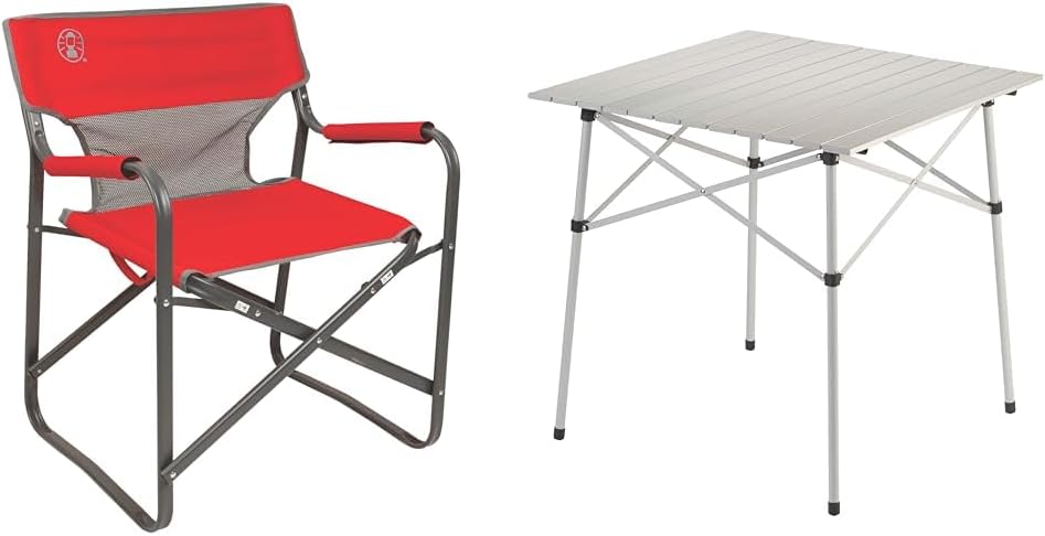 Coleman Outpost Breeze Steel Deck Chair, Portable Folding Chair with Padded Arm Outdoor Compact Folding Table