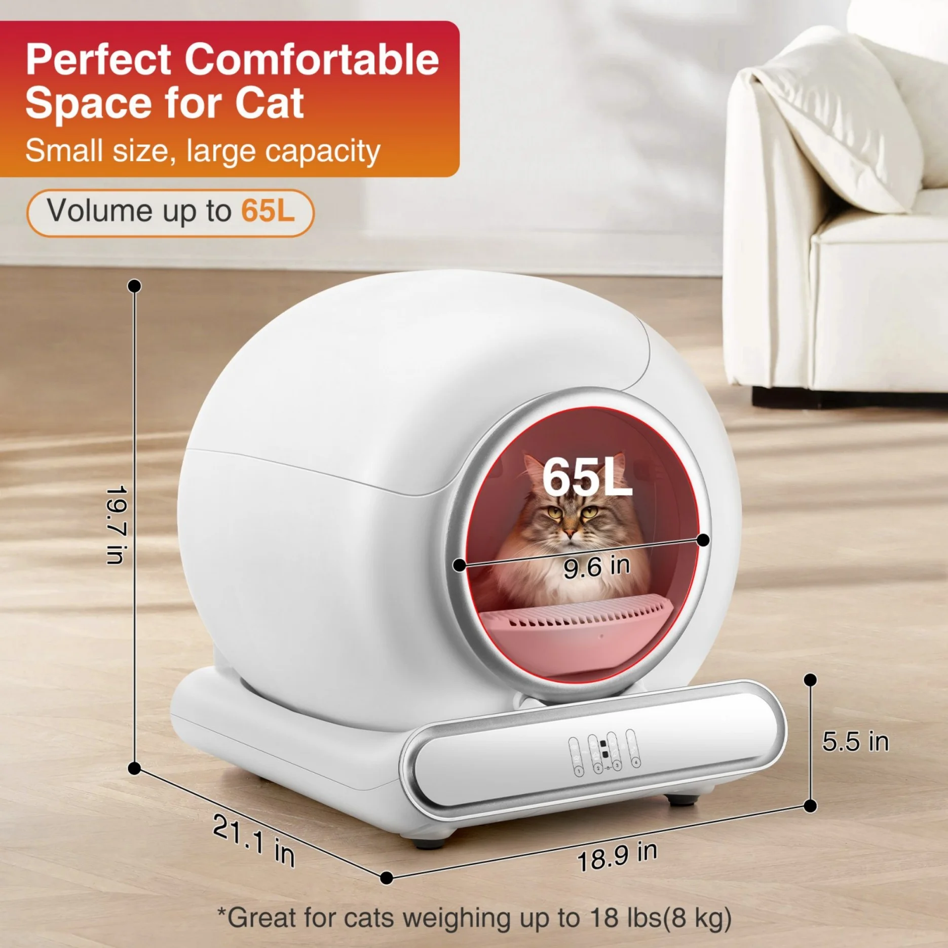 FaayFian Smart Self-Cleaning Cat Litter Box, Automatic Odor Control, 65L, Multi-Cat, Low Entry