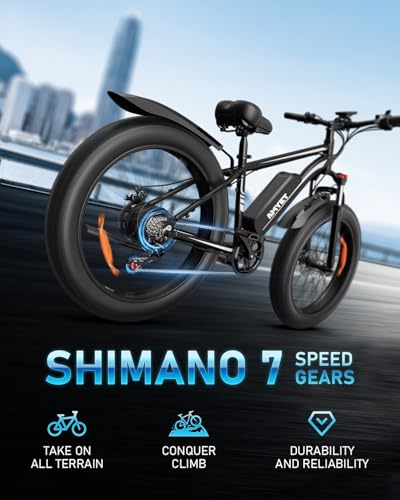 EB26 Electric Bike for Adults Peak 1500W Electric Bicycle 48V 15AH (720WH) Battery Electric Bike 26" Fat Tire Mountain 28mph 7 Speed Gears Ebike
