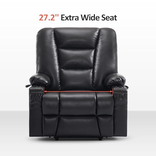 MCombo Small Power Lift Recliner Chair with Massage and Heat for Petite People, Cup Holders, USB Ports, Side Pockets, Faux Leather 7569 (Small