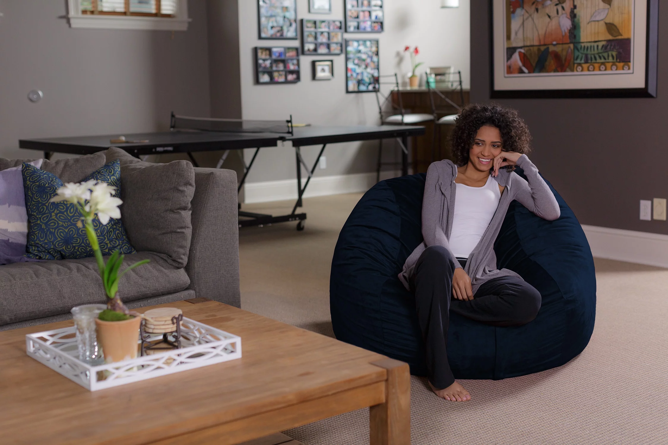 Sofa Sack Bean Bag Chair, Memory Foam Lounger with Microsuede Cover, Kids, Adults, 4 ft, Navy