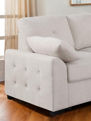 L-Shaped Pull Out Sleep Sofabed,Modern Reversible Sleeper Sectional Sofa Chenille Upholstered Button Tufted Decor with Storage Chaise