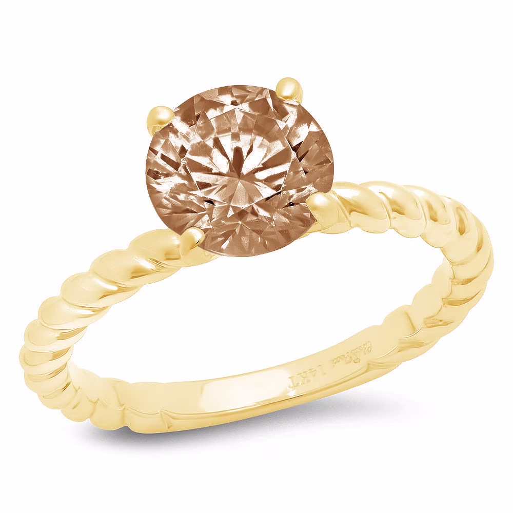 2.0ct round cut champagne simulated diamond 18k yellow gold anniversary engagement ring size 3.75