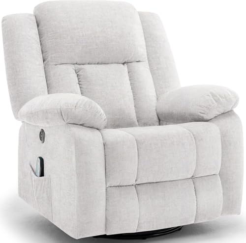 Rocker Recliner Chair, Glider Recliner Chairs for Adults, 360° Swivel Recliner with Massage and Heating