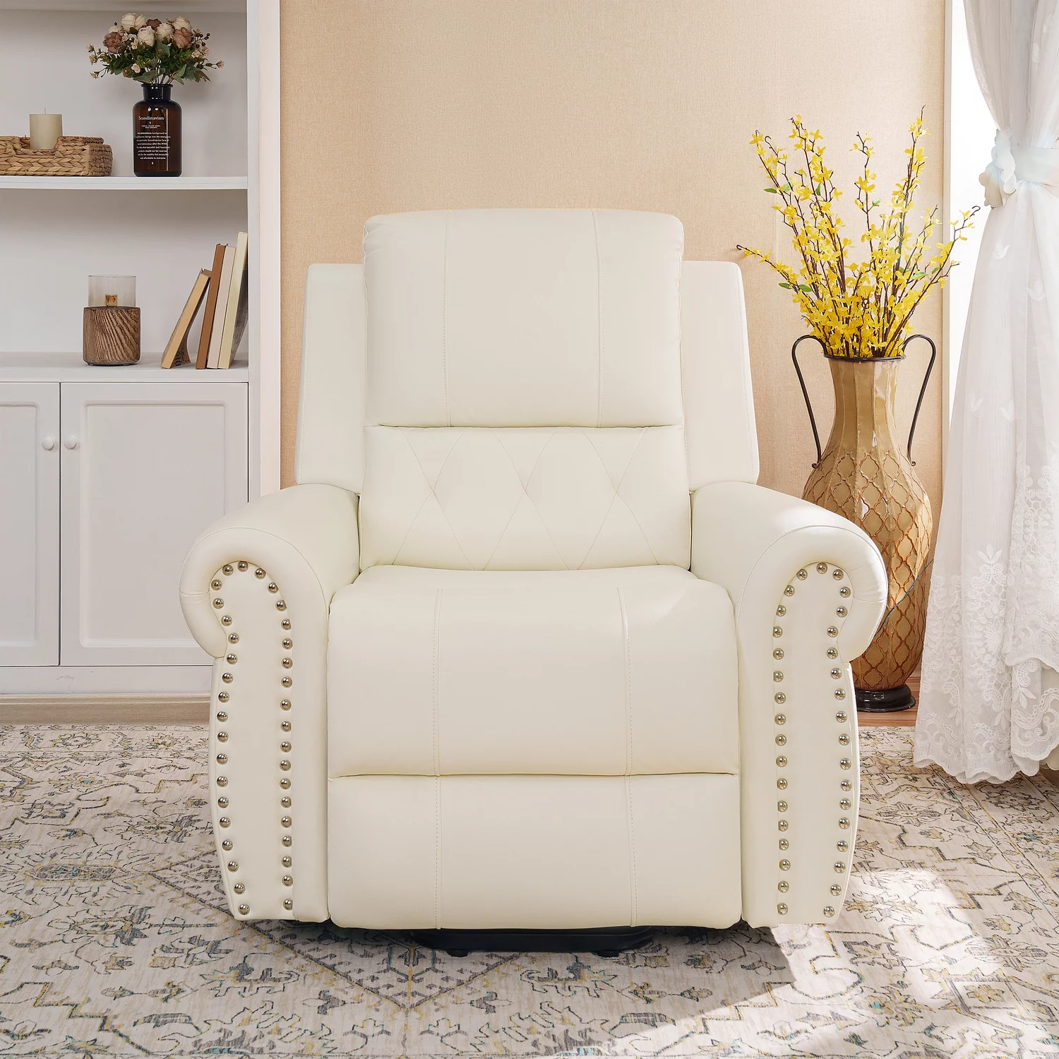 Tatiana Oversized Air Leather Power Lift Recliner Chair with Footrest. Reclining Chair with Remote Control, Premium Studded and Tufted Detailing