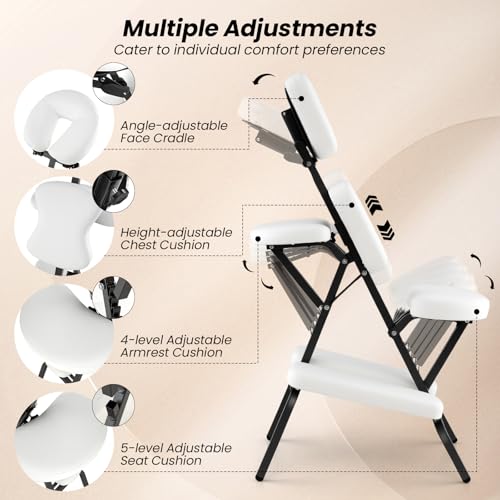 Giantex Portable Light Weight Massage Chair Travel Massage Tattoo Spa Chair w/Carrying Bag (White)
